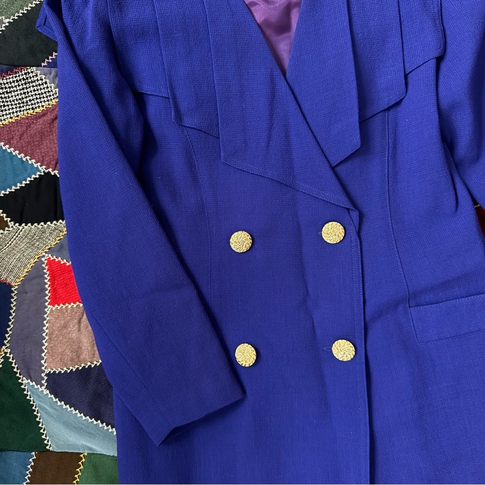 Vintage Blue Double-Breasted Pleated Dress - Picture 5 of 8